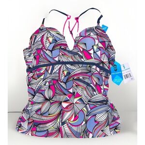 NWT Free Country Tankini Pink/Gray Mix Match Swimwear Adjustable Straps Size: XL